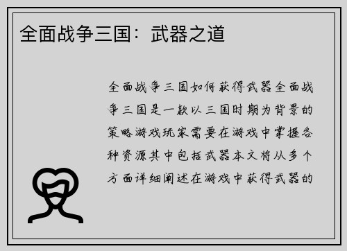 全面战争三国：武器之道
