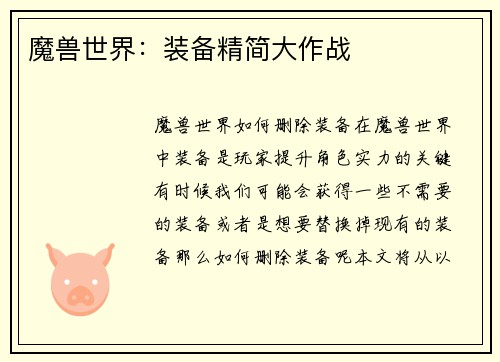 魔兽世界：装备精简大作战